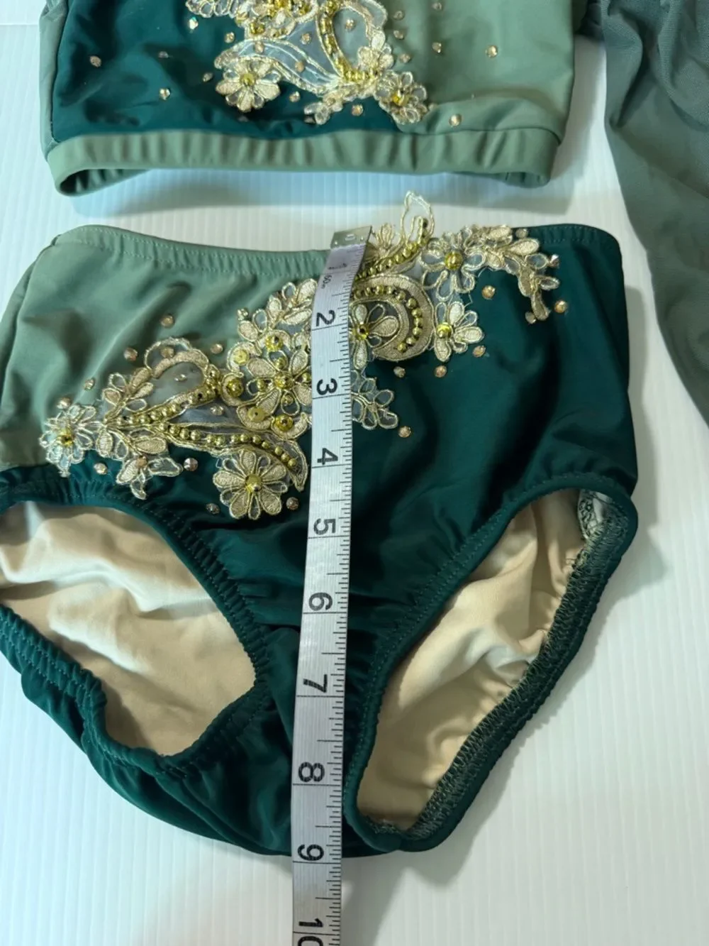 Reverence custom solo dance costume 2 piece green illusion YM MC-Medium child